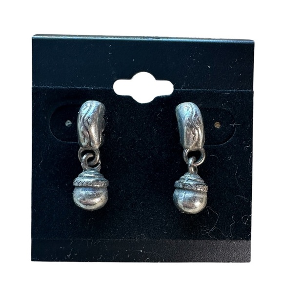 Vintage Silver-Tone Textured Bead Dangle Stud Earrings - Picture 1 of 3